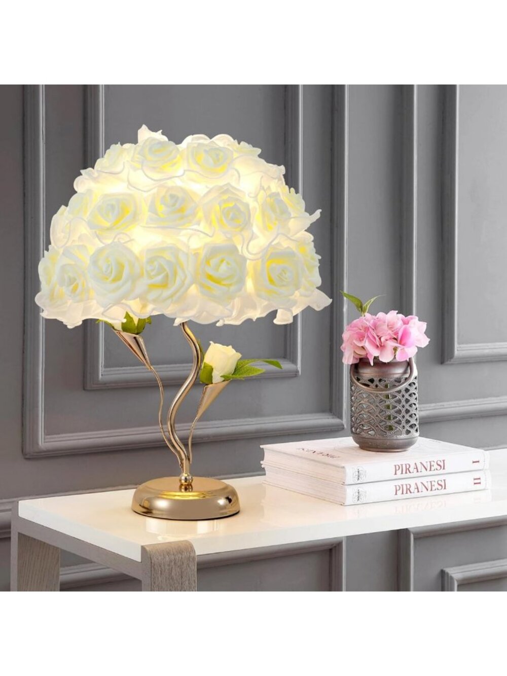 Elegant White Flower Bedside Lamp - Romantic Rose Night Light for Home Decor